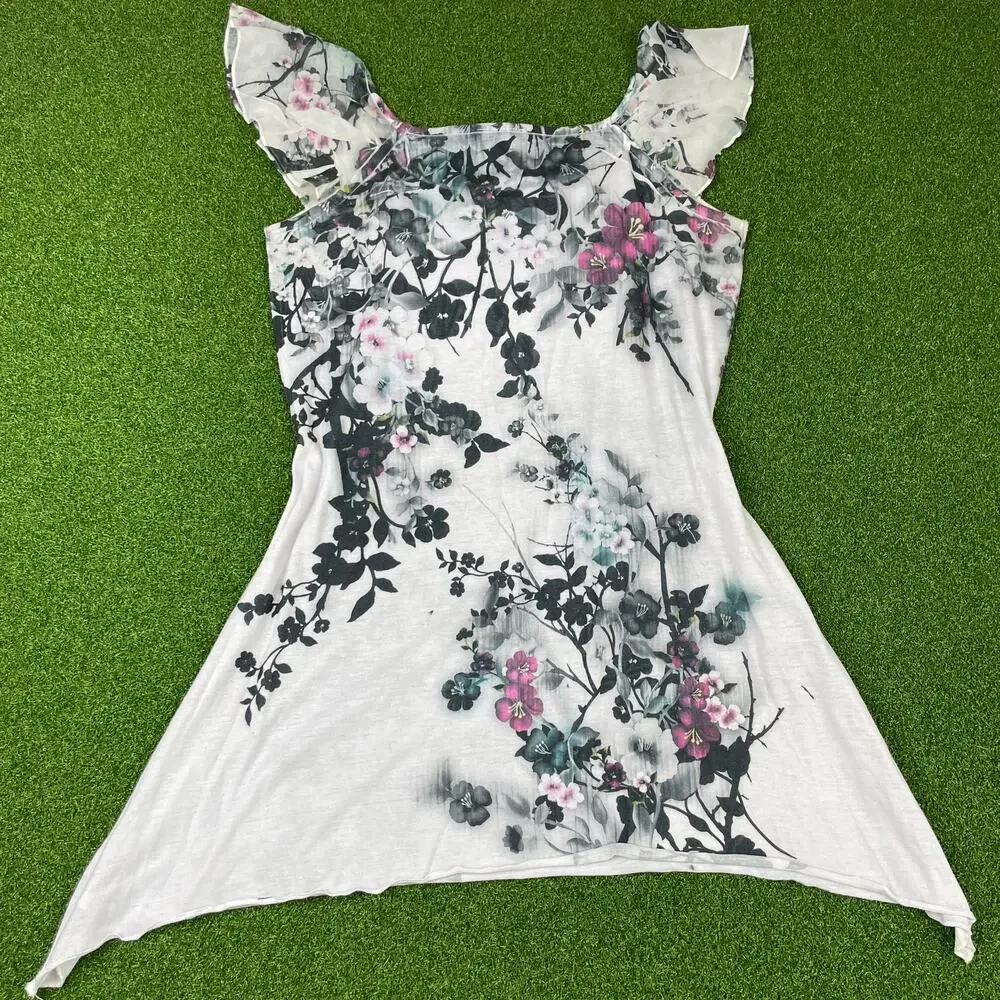 New Directions Black Floral Ruffle Tunic Top Sz S - Picture 6 of 6